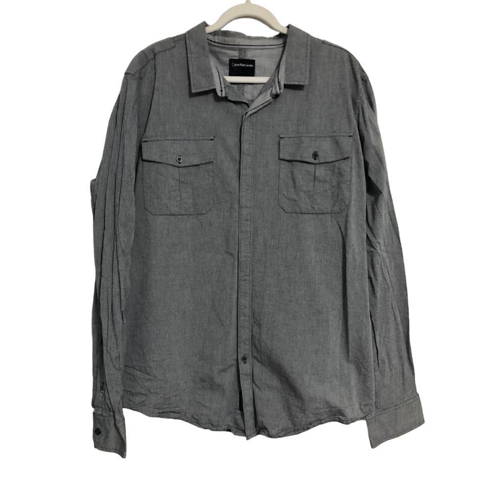 Calvin Klein jeans gray button down shirt 100% cotton‎ men's size XXL casual